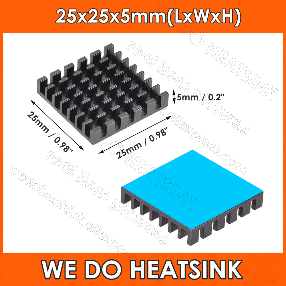Aluminium Extrusion - 25x25x5mm Schwarzer Kühlkörper mit Vorangewendeter Wärmeleitender