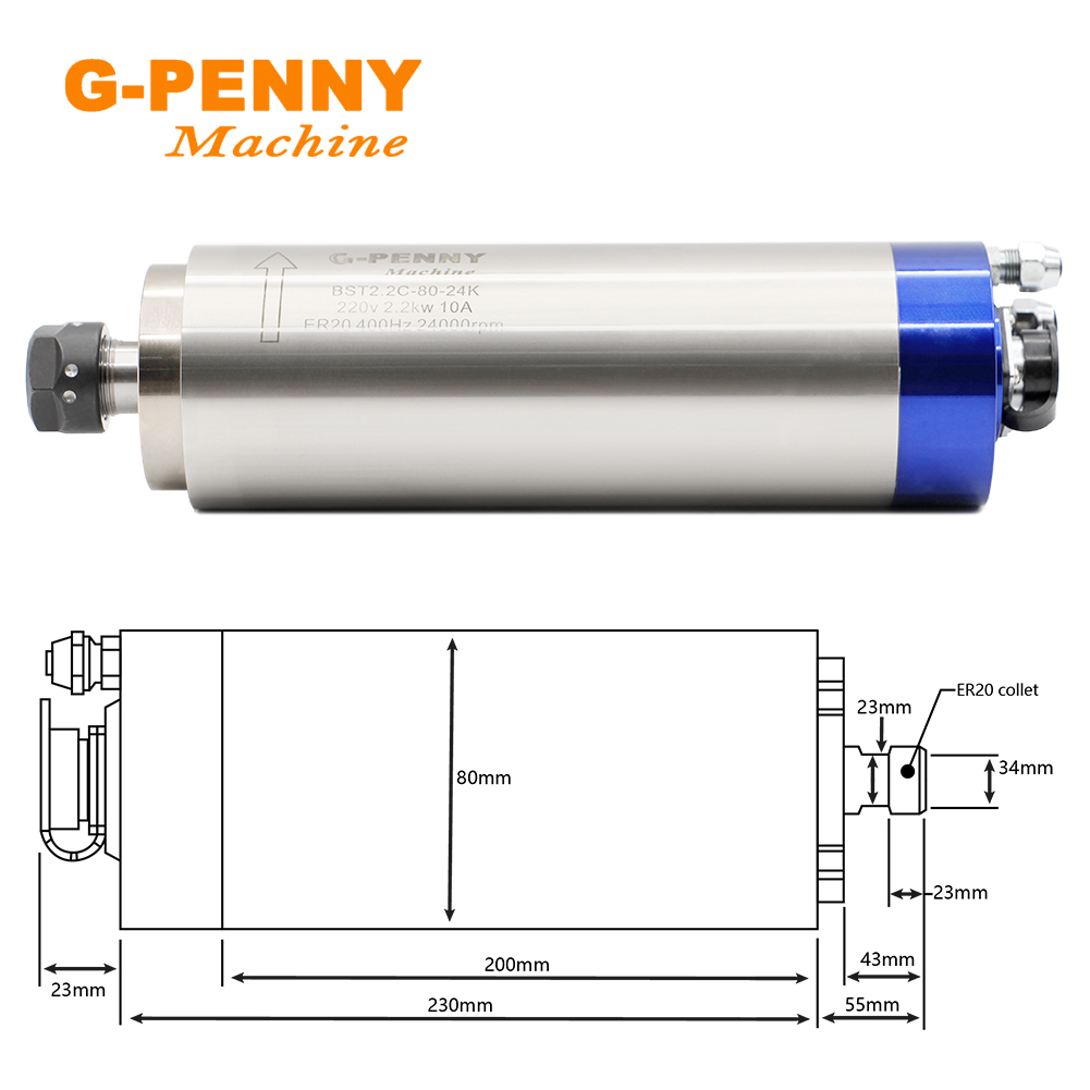 G-PENNY 2,2 kW ER20 80 mm wass – Water Cooled Spindle Bewertung und Preis